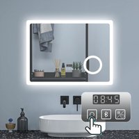 70 x 50 cm Badezimmerspiegel led Badspiegel Wandspiegel Touch Beschlagfrei+Uhr+Bluetooth+Kosmetikspiegel+3 Farben Dimmbar+LED Memory Funktion von ACEZANBLE