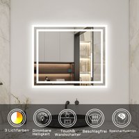 80 x 60 cm Beschlagfrei+3 Lichtfarben Dimmbar+LED Memory Funktion von ACEZANBLE