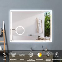 80 x 60 cm Beschlagfrei+3 Lichtfarben Dimmbar+Uhr+3x Vergrerung Schminkspiegel+LED Memory Funktion von ACEZANBLE