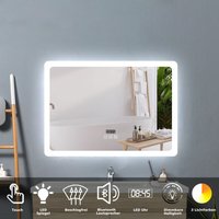 80 x 60 cm led Spiegel+Beschlagfrei+Bluetooth+Uhr+3 Lichtfarben Dimmbar+Farbtemperatur und Helligkeit Memory Funktion von ACEZANBLE