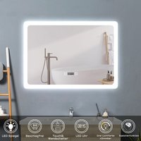 80 x 60 cm led Spiegel+Beschlagfrei+Uhr+3 Lichtfarben Dimmbar+Farbtemperatur und Helligkeit Memory Funktion von ACEZANBLE