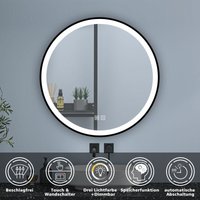 80cm Rund Badspiegel Antibeschlage Badezimmerspiegel mit schwarzem Rahmen Badspiegel mit Beleuchtung, Beschlagfrei+3 Lichtfarben Dimmbar+Memory von ACEZANBLE