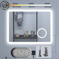 Acezanble - Badezimmerspiegel Wandspiegel led Badspiegel mit steckdose Uhr 3 farben Dimmbar Memory Funktion 70x50cm von ACEZANBLE