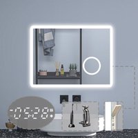 Acezanble - Badezimmerspiegel Wandspiegel led Badspiegel mit steckdose Uhr 3 farben Dimmbar Memory Funktion 80x60cm von ACEZANBLE