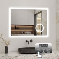 Acezanble - Badezimmerspiegel led Badspiegel Wandspiegel Touch Beschlagfrei+Uhr+Bluetooth+Kosmetikspiegel+3 Farben Dimmbar+LED Memory Funktion 70 x von ACEZANBLE