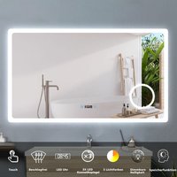 Badspiegel mit 3-fache Vergrerung, led Badspiegel mit Beleuchtung, 3 Lichtfarben Dimmbar, Touch, Uhr, led Memory Funktion 120 x 70 cm von ACEZANBLE