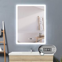 Acezanble - Badspiegel mit Beleuchtung Badezimmerspiegel Wandspiegel Lichtspiegel 60 x 80 cm Beschlagfrei Uhr Kaltweiß Helligkeit Memory Funktion von ACEZANBLE