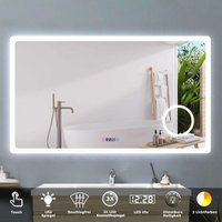 Badspiegel mit Beleuchtung Badezimmerspiegel Wandspiegel Lichtspiegel160 x 80 cm Beschlagfrei Uhr 3 Lichtfarben Dimmbar Kosmetikspiegel LED Memory von ACEZANBLE