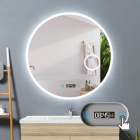 Acezanble - led Rund Spiegel Badspiegel mit Beleuchtung Badspiegel Badezimmerspiegel Touch 60cm Uhr+3x Vergrerung Schminkspiegel+Beschlagfrei+3 von ACEZANBLE