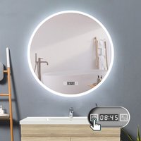 Led Rund Spiegel Badspiegel mit Beleuchtung Badspiegel Badezimmerspiegel Touch 60cm Uhr+Beschlagfrei+3 Lichtfarben Dimmbar+LED Memory Funktion von ACEZANBLE