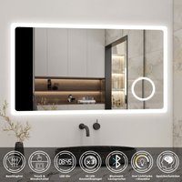 Acezanble - Badezimmerspiegel led Badspiegel Wandspiegel Touch Beschlagfrei+Uhr+Bluetooth+Kosmetikspiegel+3 Farben Dimmbar+LED Memory Funktion 120 x von ACEZANBLE