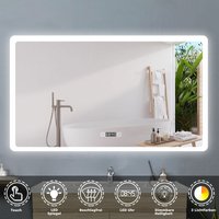 Acezanble - Badspiegel Badezimmerspiegel Wandspiegel mit Beleuchtung Lichtspiegel Beschlagfrei Uhr 3 Lichtfarben Dimmbar led Memory Funktion 140 x 80 von ACEZANBLE