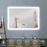 Acezanble - Badspiegel Badezimmerspiegel Wandspiegel mit Beleuchtung Lichtspiegel Beschlagfrei Uhr 3 Lichtfarben Dimmbar led Memory Funktion 80 x 60 von ACEZANBLE