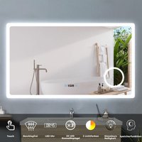 Badspiegel mit 3-fache Vergrößerung, led Badspiegel mit Beleuchtung, 3 Lichtfarben Dimmbar, Touch, Uhr, led Memory Funktion 140 x 80 cm von ACEZANBLE