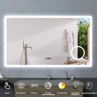 Badspiegel mit 3-fache Vergrößerung, LED Badspiegel mit Beleuchtung, 3 Lichtfarben Dimmbar, Touch, Uhr, LED Memory Funktion 160 x 80 cm von ACEZANBLE