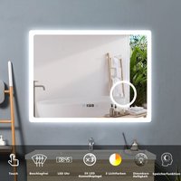 Acezanble - Badspiegel mit 3-fache Vergrößerung, led Badspiegel mit Beleuchtung, 3 Lichtfarben Dimmbar, Touch, Uhr, led Memory Funktion 80 x 60 cm von ACEZANBLE