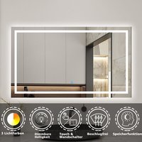 Acezanble - Badspiegel mit Beleuchtung 100x70cm - Kalt/Neutral/Warmweiß Dimmbar+Wand/TouchSchalter+Beschlagfrei von ACEZANBLE