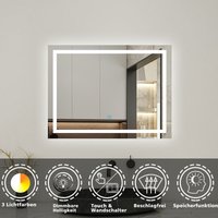 Badspiegel mit Beleuchtung 80x60cm - Kalt/Neutral/Warmweiß Dimmbar+Wand/TouchSchalter+Beschlagfrei von ACEZANBLE