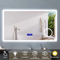 Badspiegel mit Beleuchtung Badezimmerspiegel Wandspiegel Lichtspiegel 160 x 80 cm Beschlagfrei Bluetooth 3 Lichtfarben Dimmbar Kosmetikspiegel LED von ACEZANBLE
