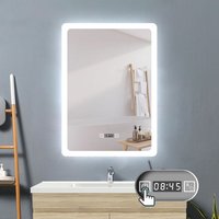 Badspiegel mit Beleuchtung Badezimmerspiegel Wandspiegel Lichtspiegel 50 x 70 cm Beschlagfrei Uhr 3 Lichtfarben Dimmbar led Memory Funktion von ACEZANBLE