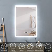 Acezanble - Badspiegel mit Beleuchtung Badezimmerspiegel Wandspiegel Lichtspiegel 60 x 80 cm Beschlagfrei Uhr 3 Lichtfarben Dimmbar led Memory von ACEZANBLE