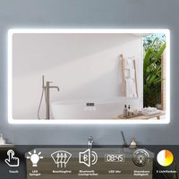 Acezanble - Badspiegel mit Beleuchtung Badezimmerspiegel Wandspiegel Lichtspiegel140 x 80 cm Beschlagfrei Bluetooth Uhr 3 Lichtfarben Dimmbar led von ACEZANBLE