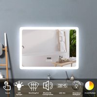 Badspiegel mit Beleuchtung Badezimmerspiegel Wandspiegel Lichtspiegel70 x 50 cm Beschlagfrei Bluetooth Uhr 3 Lichtfarben Dimmbar LED Funktion von ACEZANBLE