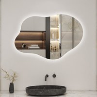 Badspiegel mit Beleuchtung Unregelmiger Spiegel Rahmenloser Wandspiegel Asymmetrischer Spiegel 3 Farben des Lichts, Dimmbar, von ACEZANBLE