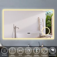 Acezanble - led Badspiegel Wandspiegel Badezimmerspiegel Touch Beschlagfrei+Uhr+Bluetooth+Kosmetikspiegel+3 Farben Dimmbar+LED Memory Funktion 140 x von ACEZANBLE