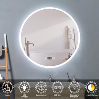 Acezanble - led Rund Spiegel Badspiegel mit Beleuchtung Badspiegel Badezimmerspiegel Touch 80cm Uhr+Beschlagfrei+3 Lichtfarben Dimmbar+LED Memory von ACEZANBLE