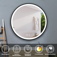 Acezanble - Rund Badspiegel mit Beleuchtung Antibeschlage Badezimmerspiegel mit schwarzem Rahmen, Beschlagfrei+3 Lichtfarben Dimmbar+Memory von ACEZANBLE
