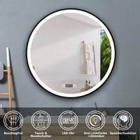 Rund Badspiegel mit Beleuchtung Antibeschlage Badezimmerspiegel mit schwarzem Rahmen, Beschlagfrei+3 Lichtfarben Dimmbar+Memory Funktion+Uhr 60cm Rund Badspiegel mit Beleuchtung Antibeschlage Badezimmerspiegel mit schwarzem Rahmen, Beschlagfrei+3 Lichtfarben Dimmbar+Memory Funktion+Uhr 60cm von ACEZANBLE