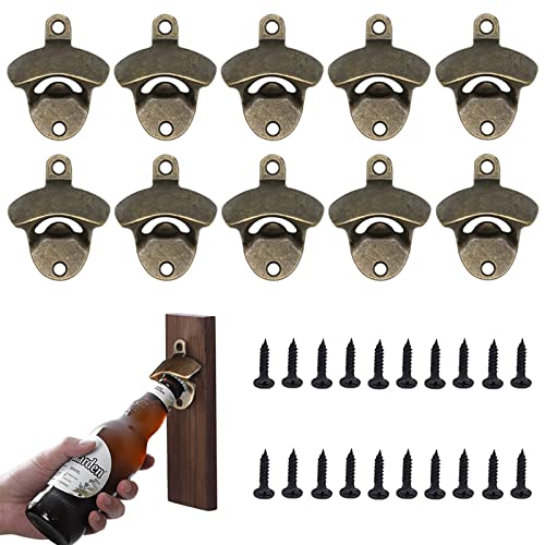 ACHANFLY 10 Stück Flaschenöffner Wand Wandflaschenöffner Bieröffner Wandmontage Bierflaschenöffner mit Schrauben für Bier Bar Restaurant Küchen (Bronze) von ACHANFLY