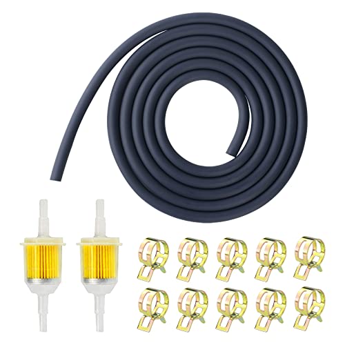 ACHANFLY Benzinschlauch Kit 2 Meter Ø 5mm Kraftstoffleitung + 2 Stück Benzinfilter 5mm/8mm + 10 Stück Schlauchschellen für Auto Motorrad Roller Rasenmäher von ACHANFLY