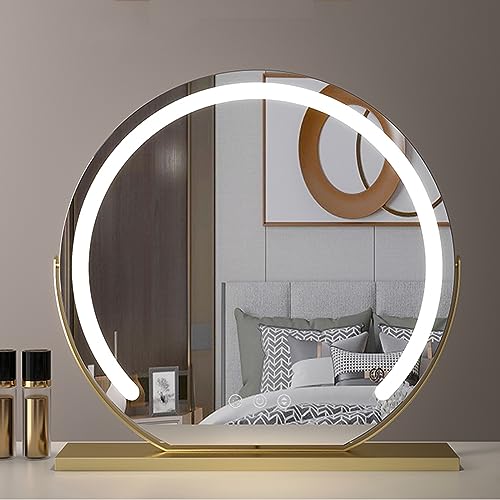 ACHZYFT LED Schminkspiegel, Beleuchteter Spiegel, Tischspiegel, Runder 360° Drehbarer Schminkspiegel Touchscreen Kosmetikspiegel Mit Dimmbar(Φ600mm, Weiß)(Size:50cm,Color:Gold) von ACHZYFT