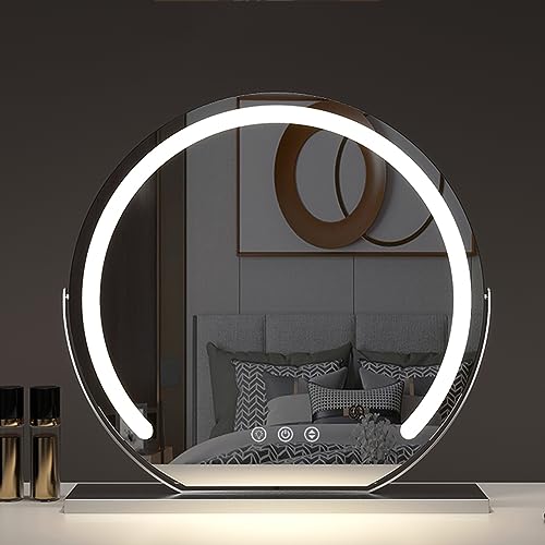 ACHZYFT LED Schminkspiegel, Beleuchteter Spiegel, Tischspiegel, Runder 360° Drehbarer Schminkspiegel Touchscreen Kosmetikspiegel Mit Dimmbar(Φ600mm, Weiß)(Size:50cm,Color:Silver) von ACHZYFT