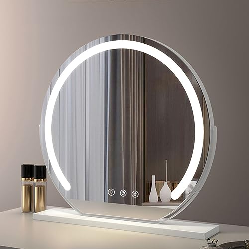 ACHZYFT LED Schminkspiegel, Beleuchteter Spiegel, Tischspiegel, Runder 360° Drehbarer Schminkspiegel Touchscreen Kosmetikspiegel Mit Dimmbar(Φ600mm, Weiß)(Size:50cm,Color:Weiß) von ACHZYFT