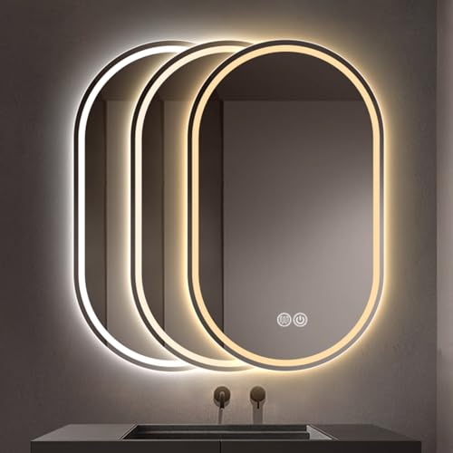 Ovaler LED-Badezimmerspiegel, Wandspiegel Mit Anti-Beschlag, 3 Farben Licht Dimmbar, Wandmontierter Beleuchteter Makeup-Spiegel, Touch-Schalter, Für Bad, Wohnzimmer, Schlafzimmer(Size:40x80cm) von ACHZYFT