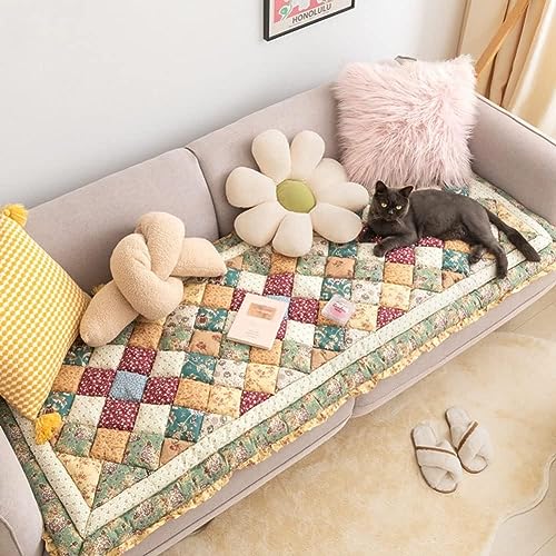 Garden Chic Cotton Protective Couch Cover, Funny Fuzzy Couch Cover Magic Sofa Cover, Cotton Quilted Couch Cover Seat Cushion Large Plaid Square Pet Mat Bed ( Color : Green-a , Size : 70*150cm/27.5*59. von ACICS