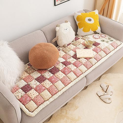Garden Chic Cotton Protective Couch Cover, Funny Fuzzy Couch Cover Magic Sofa Cover, Cotton Quilted Couch Cover Seat Cushion Large Plaid Square Pet Mat Bed ( Color : Pink-b , Size : 70*180cm/27.5*70.9 von ACICS