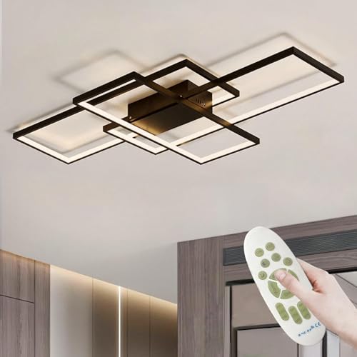 Deckenleuchte Dimmbar Modern Deckenlampe LED mit Fernbedienung, Wohnzimmer Lampe Decke Deckenbeleuchtung für Wohnzimmer （105cm，Schwarz） von ACJK