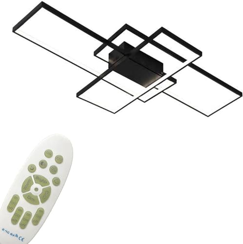 LED Deckenleuchte Schwarz Rechteckig Modern Wohnzimmerlampe mit Fernbedienung, 3000k-6000k Geometrisch Multifunktional Deckenbeleuchtung （140cm，Schwarz） von ACJK