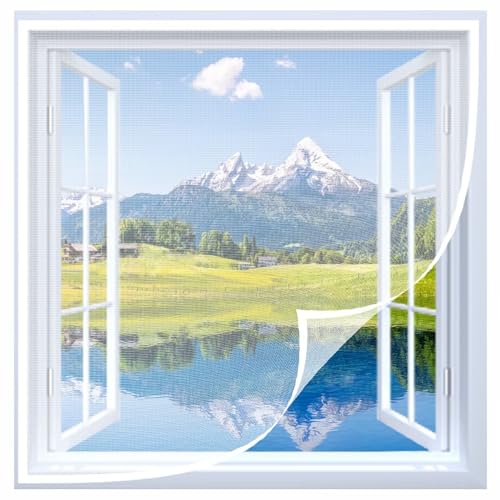 Fenster Netz mit Selbstkleber, 90x110cm Fenster Fliegengitter, wiederverwendbar Anti-Moskitonetz Fenster Bildschirm Mesh, Abnehmbar, Waschbar, Einfache Installation,Weiß von ACJSDGL