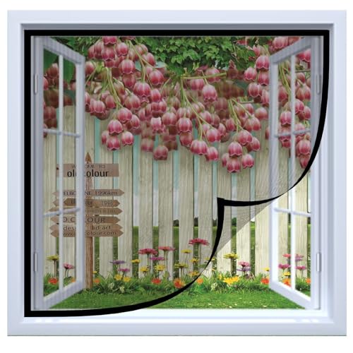 Fliegengitter fenster 130x135cm insektenschutz fenster moskitonetz fenster mit Hakenklebeband, Kinderleichte Montage, Geeignet für Wohnzimmerfenster und -türen,Schwarz von ACJSDGL