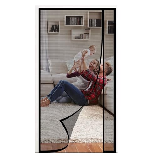 Magnet Fliegengitter Balkontür 95x205cm Fliegengitter Fenster Dachfenster Insektenschutz Ohne Bohren für Balkontür Schiebetür Fenster Garage,Schwarz von ACJSDGL