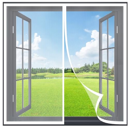 Magnet Fliegengitter Fenstervorhang 160x170cm einfache Montage in nur 10 Minute ohne Bohren for Fenster Patio,Weiß von ACJSDGL