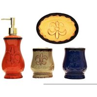 Fleur De Lis 4-Teiliges Keramik Badezimmer Set | Seifenspender, Zahnbürstenhalter, Tasse, Bar Seifenschale von ACKCompany