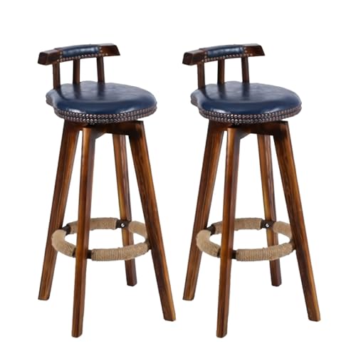 ACLFF Barhocker 2er Set, 360° Drehbarer Barstuhl aus Massivholz, Bistrohocker mit Rückenlehne, 73 cm Hoch, mit Fußstütze, aus Kunstleder, für Küche, Hausbar von ACLFF