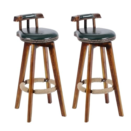 ACLFF Barhocker 2er Set, 360° Drehbarer Barstuhl aus Massivholz, Bistrohocker mit Rückenlehne, 73 cm Hoch, mit Fußstütze, aus Kunstleder, für Küche, Hausbar von ACLFF