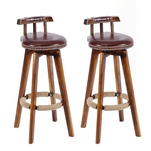 ACLFF Barhocker 2er Set, 360° Drehbarer Barstuhl aus Massivholz, Bistrohocker mit Rückenlehne, 73 cm Hoch, mit Fußstütze, aus Kunstleder, für Küche, Hausbar von ACLFF